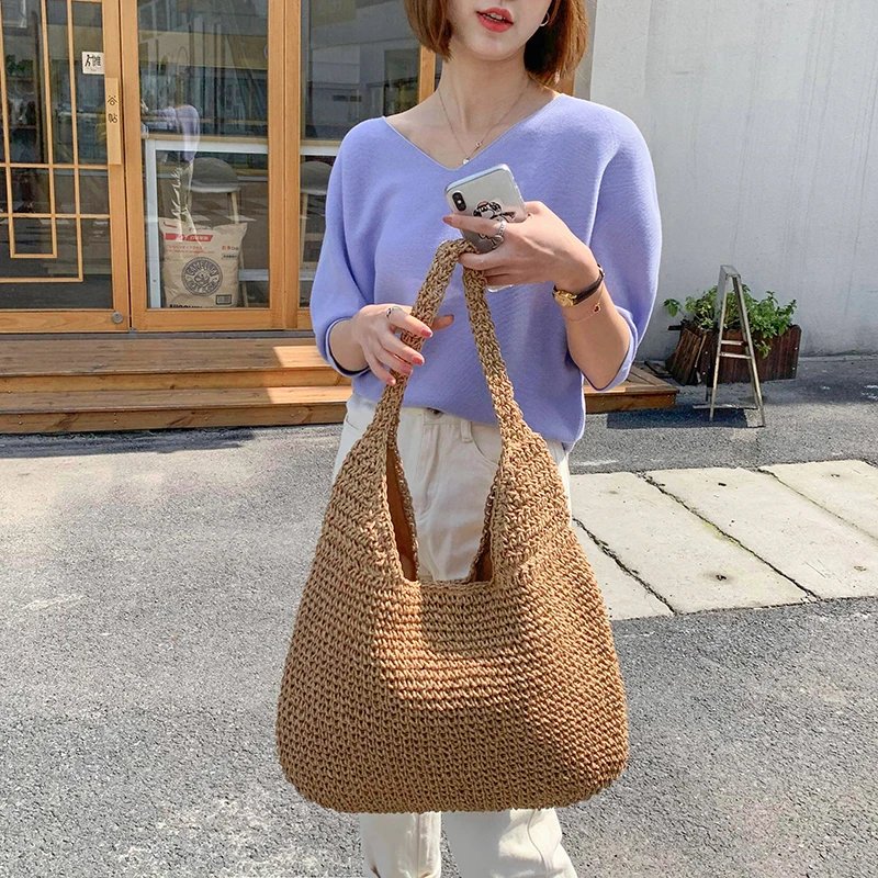 Summer Straw Bag For Women Woven Handmade Handbag Large Capacity Lady Tote Vacation Beach Bag Rattan Shoulder Bag Bolsa