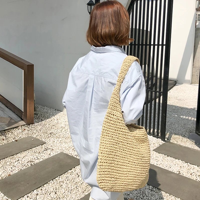 Summer Straw Bag For Women Woven Handmade Handbag Large Capacity Lady Tote Vacation Beach Bag Rattan Shoulder Bag Bolsa