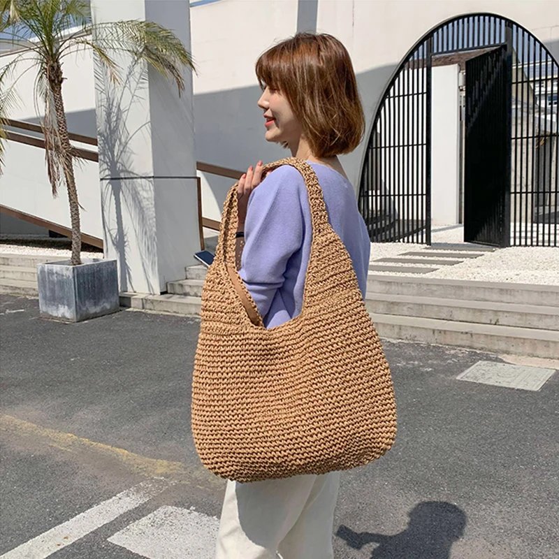 Summer Straw Bag For Women Woven Handmade Handbag Large Capacity Lady Tote Vacation Beach Bag Rattan Shoulder Bag Bolsa