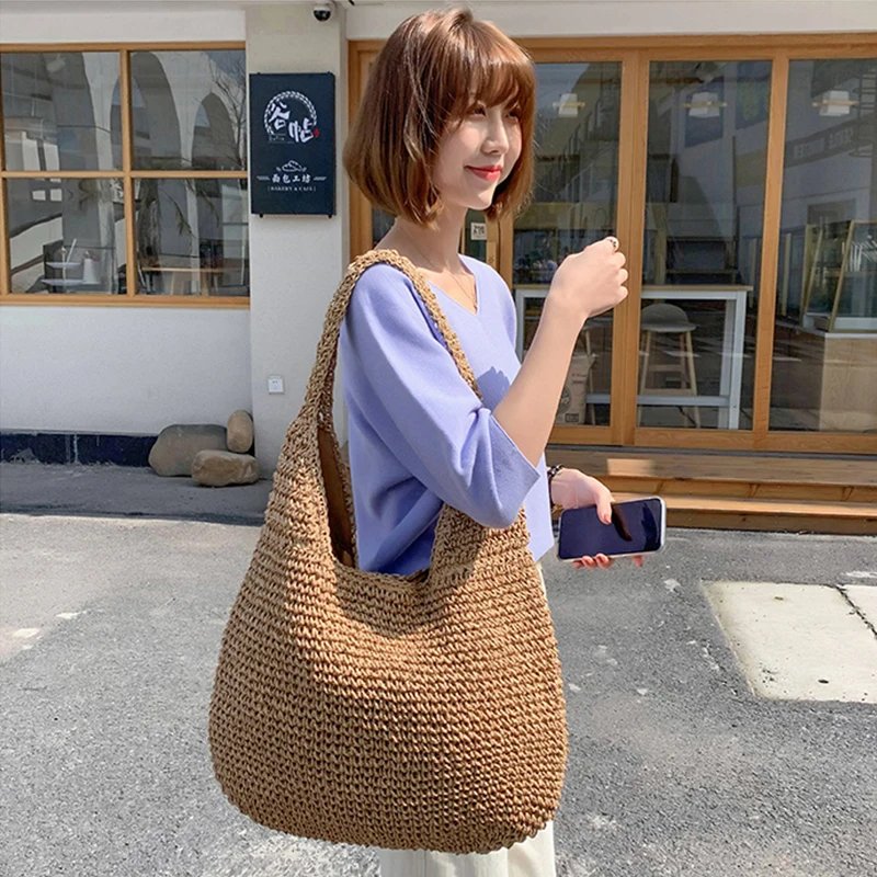 Summer Straw Bag For Women Woven Handmade Handbag Large Capacity Lady Tote Vacation Beach Bag Rattan Shoulder Bag Bolsa