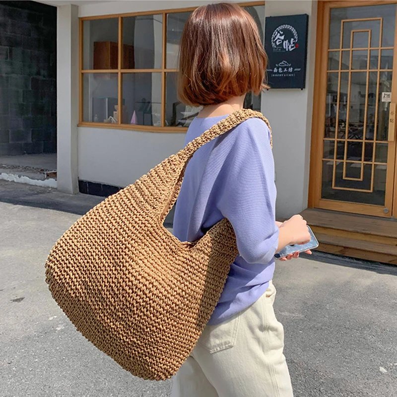 Summer Straw Bag For Women Woven Handmade Handbag Large Capacity Lady Tote Vacation Beach Bag Rattan Shoulder Bag Bolsa