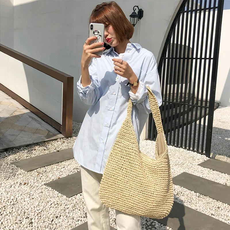 Summer Straw Bag For Women Woven Handmade Handbag Large Capacity Lady Tote Vacation Beach Bag Rattan Shoulder Bag Bolsa
