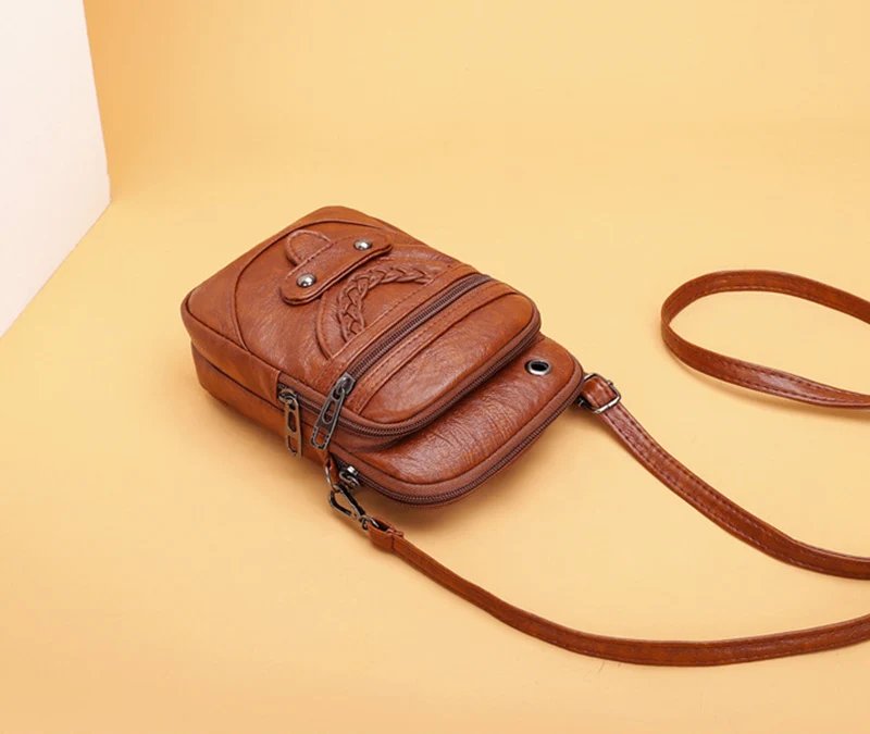 Retro Women's Handbag Soft Leather Shoulder Messenger Bag Cellphone Crossbody Bag Multifunction Square Bag Shopping Purse Bolsa