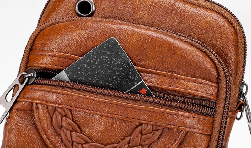 Retro Women's Handbag Soft Leather Shoulder Messenger Bag Cellphone Crossbody Bag Multifunction Square Bag Shopping Purse Bolsa