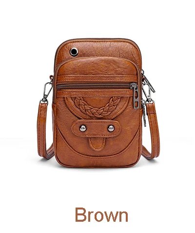 Retro Women's Handbag Soft Leather Shoulder Messenger Bag Cellphone Crossbody Bag Multifunction Square Bag Shopping Purse Bolsa