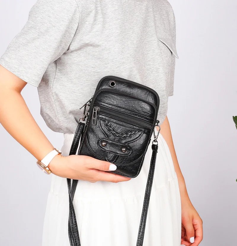 Retro Women's Handbag Soft Leather Shoulder Messenger Bag Cellphone Crossbody Bag Multifunction Square Bag Shopping Purse Bolsa