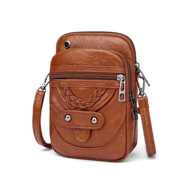 Retro Women's Handbag Soft Leather Shoulder Messenger Bag Cellphone Crossbody Bag Multifunction Square Bag Shopping Purse Bolsa