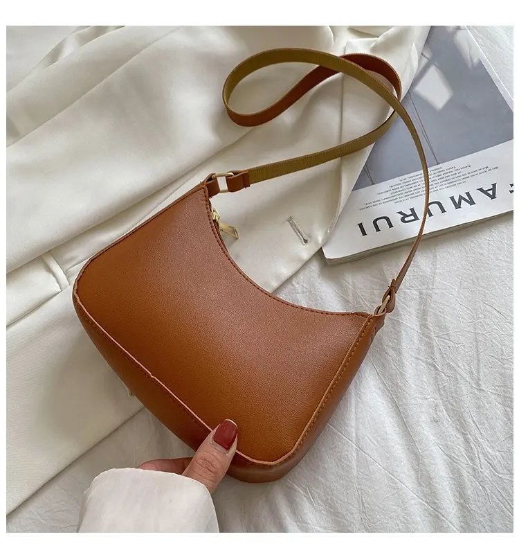 Retro Solid Color PU Leather Shoulder Underarm Bag Women's Fashion Handbags Casual Hobos Purses and Handbag Ladies Hand Bags