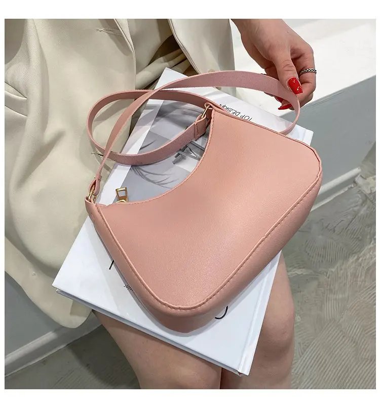 Retro Solid Color PU Leather Shoulder Underarm Bag Women's Fashion Handbags Casual Hobos Purses and Handbag Ladies Hand Bags
