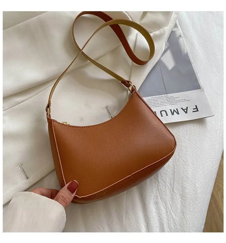 Retro Solid Color PU Leather Shoulder Underarm Bag Women's Fashion Handbags Casual Hobos Purses and Handbag Ladies Hand Bags