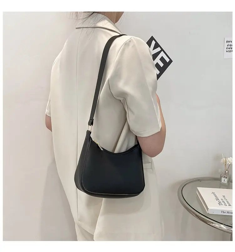 Retro Solid Color PU Leather Shoulder Underarm Bag Women's Fashion Handbags Casual Hobos Purses and Handbag Ladies Hand Bags