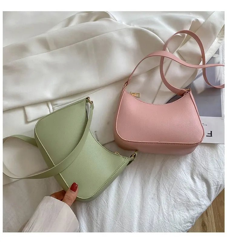 Retro Solid Color PU Leather Shoulder Underarm Bag Women's Fashion Handbags Casual Hobos Purses and Handbag Ladies Hand Bags