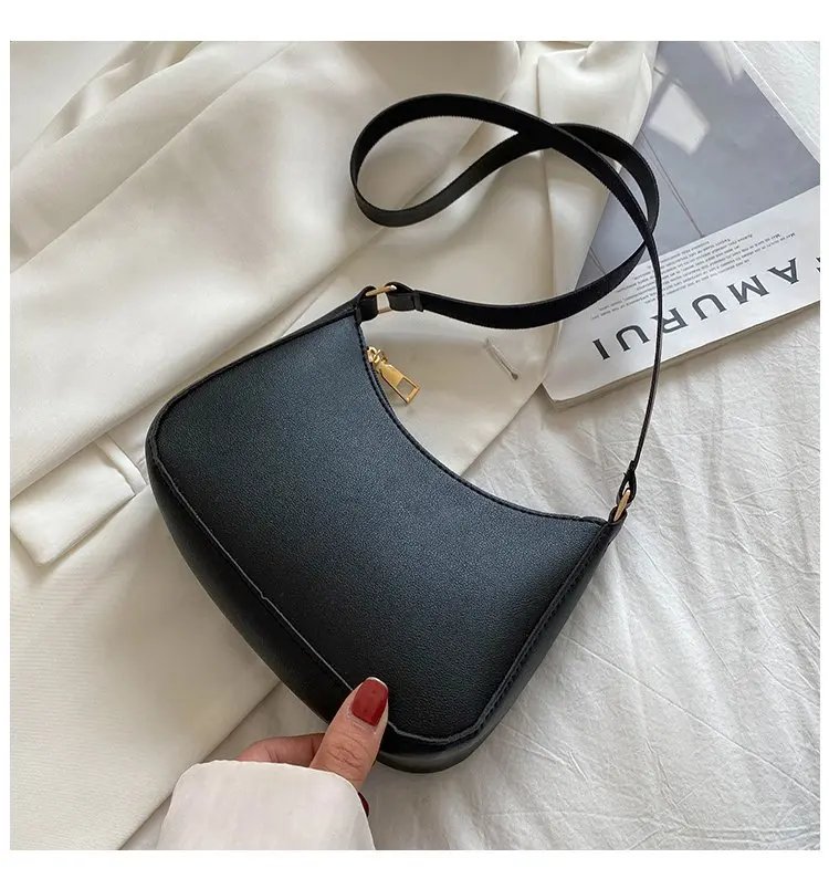 Retro Solid Color PU Leather Shoulder Underarm Bag Women's Fashion Handbags Casual Hobos Purses and Handbag Ladies Hand Bags