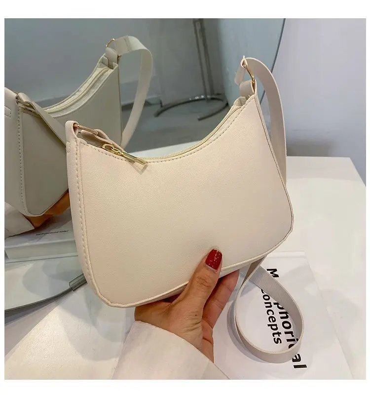 Retro Solid Color PU Leather Shoulder Underarm Bag Women's Fashion Handbags Casual Hobos Purses and Handbag Ladies Hand Bags