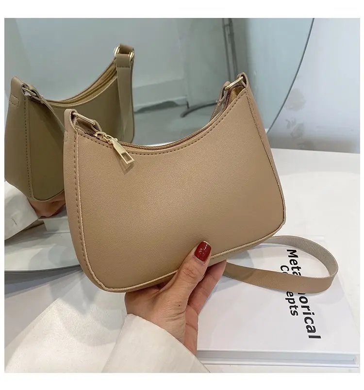 Retro Solid Color PU Leather Shoulder Underarm Bag Women's Fashion Handbags Casual Hobos Purses and Handbag Ladies Hand Bags