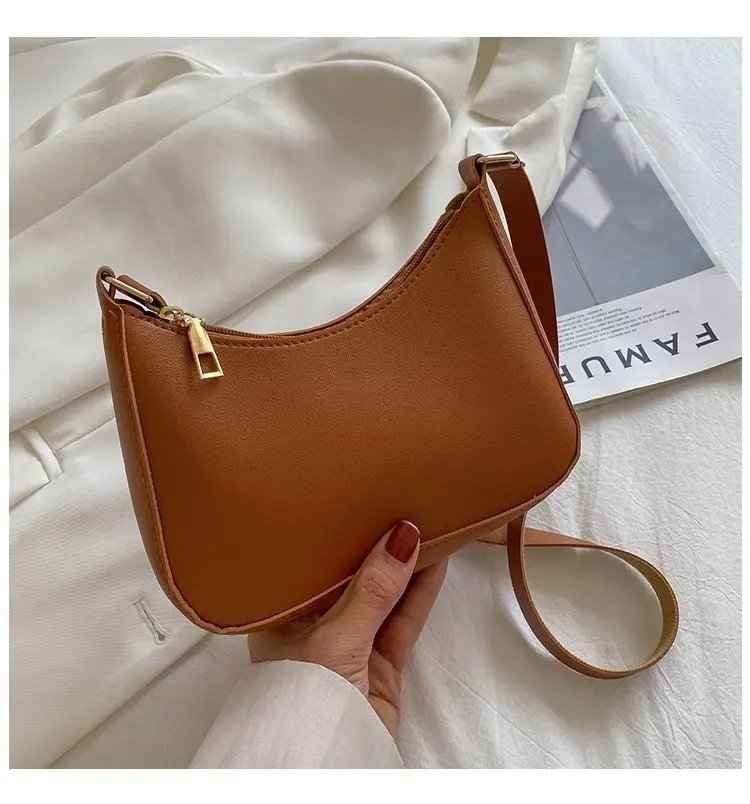 Retro Solid Color PU Leather Shoulder Underarm Bag Women's Fashion Handbags Casual Hobos Purses and Handbag Ladies Hand Bags