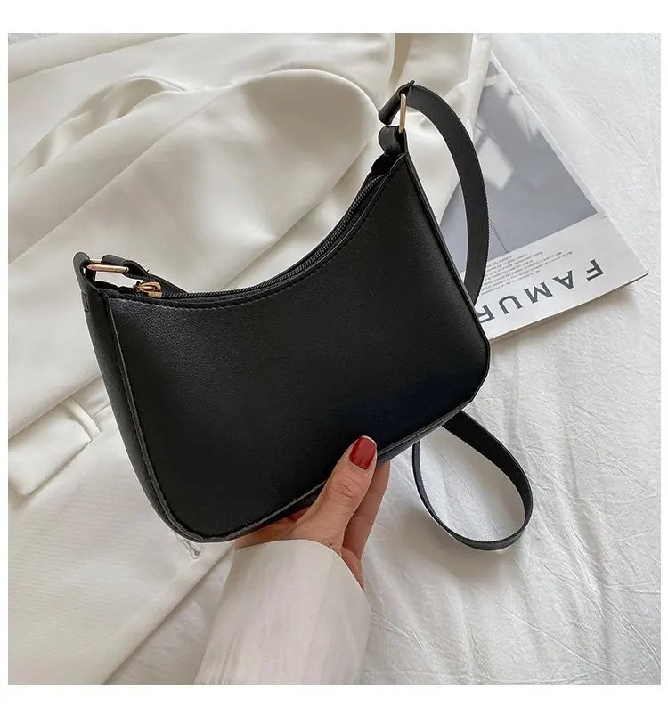 Retro Solid Color PU Leather Shoulder Underarm Bag Women's Fashion Handbags Casual Hobos Purses and Handbag Ladies Hand Bags