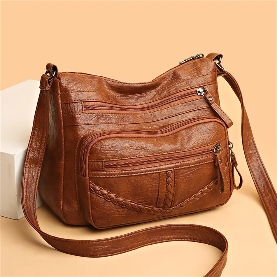 Vintage Soft Leather Luxury Purses and Handbags 2023 High Quality Women's Bag Design Multi-pocket Ladies Crossbody Shoulder Bags