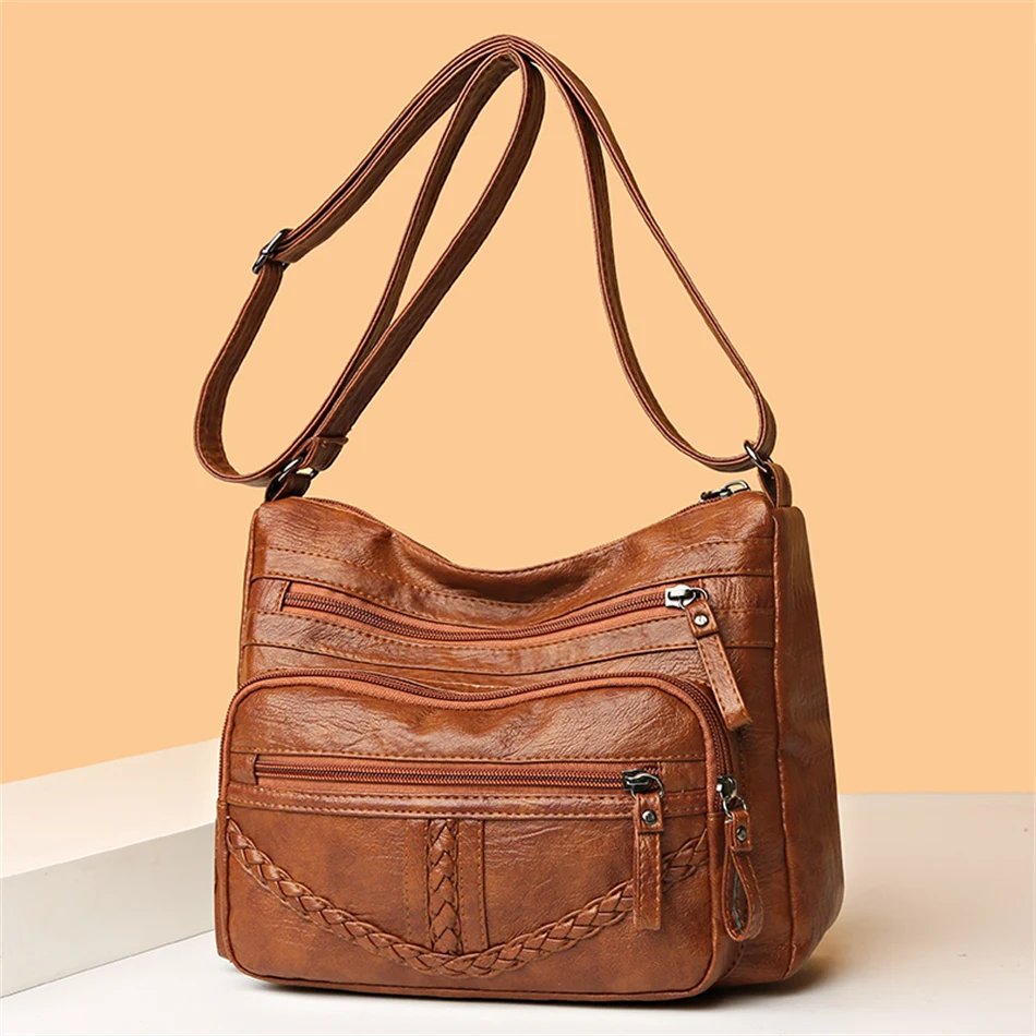 Vintage Soft Leather Luxury Purses and Handbags 2023 High Quality Women's Bag Design Multi-pocket Ladies Crossbody Shoulder Bags