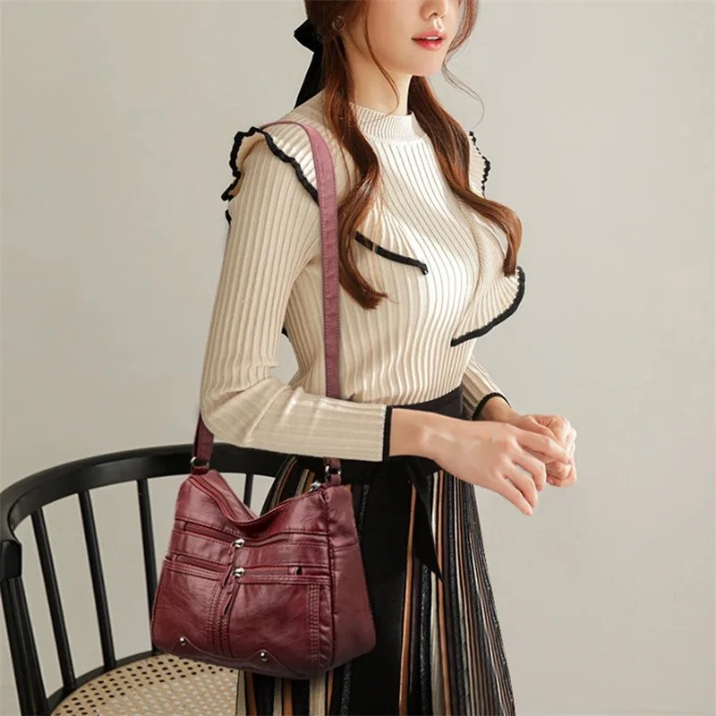 High Quality Women's Soft Leather Shoulder Bags Multi-Layer Classic Crossbody Bag Luxury Designer Handbag And Purse