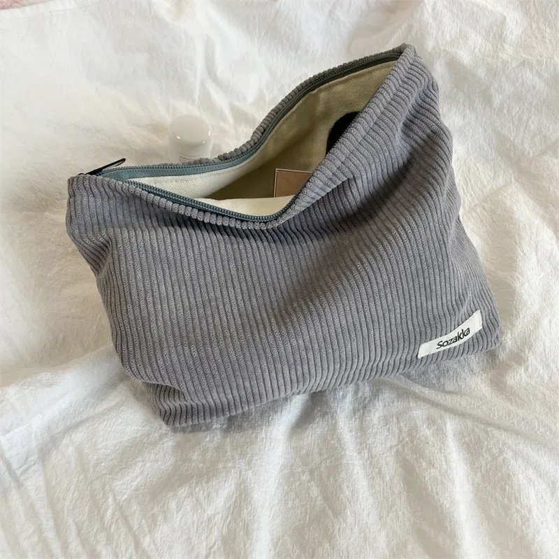 Corduroy Travel Cosmetic Bag Portable Makeup Storage Bag Purses Women Large Capacity Zipper Make Up Organizer Storage Clutch