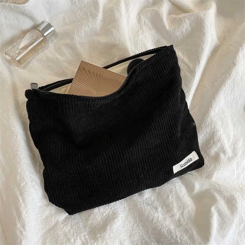 Corduroy Travel Cosmetic Bag Portable Makeup Storage Bag Purses Women Large Capacity Zipper Make Up Organizer Storage Clutch
