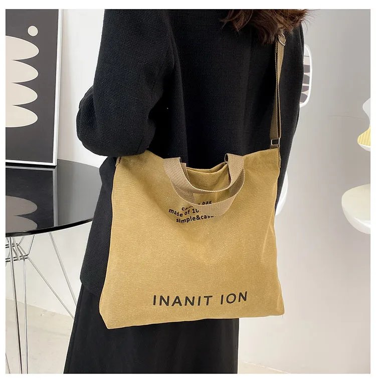 Japanese Canvas Men's and Women's Simple Cross-body Bag Wash Canvas Thick Handbag Large Capacity Arts Students Package Satchel