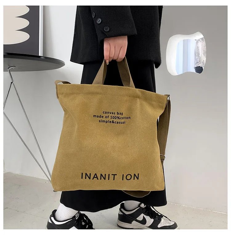 Japanese Canvas Men's and Women's Simple Cross-body Bag Wash Canvas Thick Handbag Large Capacity Arts Students Package Satchel