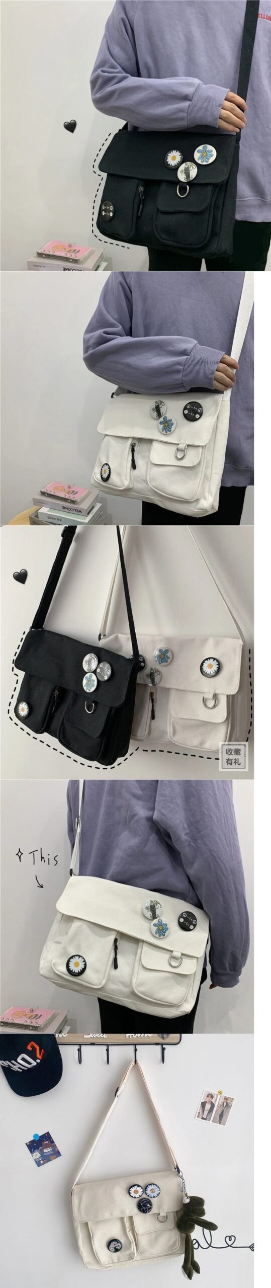 Fashion Women Canvas Shoulder Bags For Youth Casual Ladies Large Capacity Crossbody Bags Solid Handbags Messenger Bags for Women