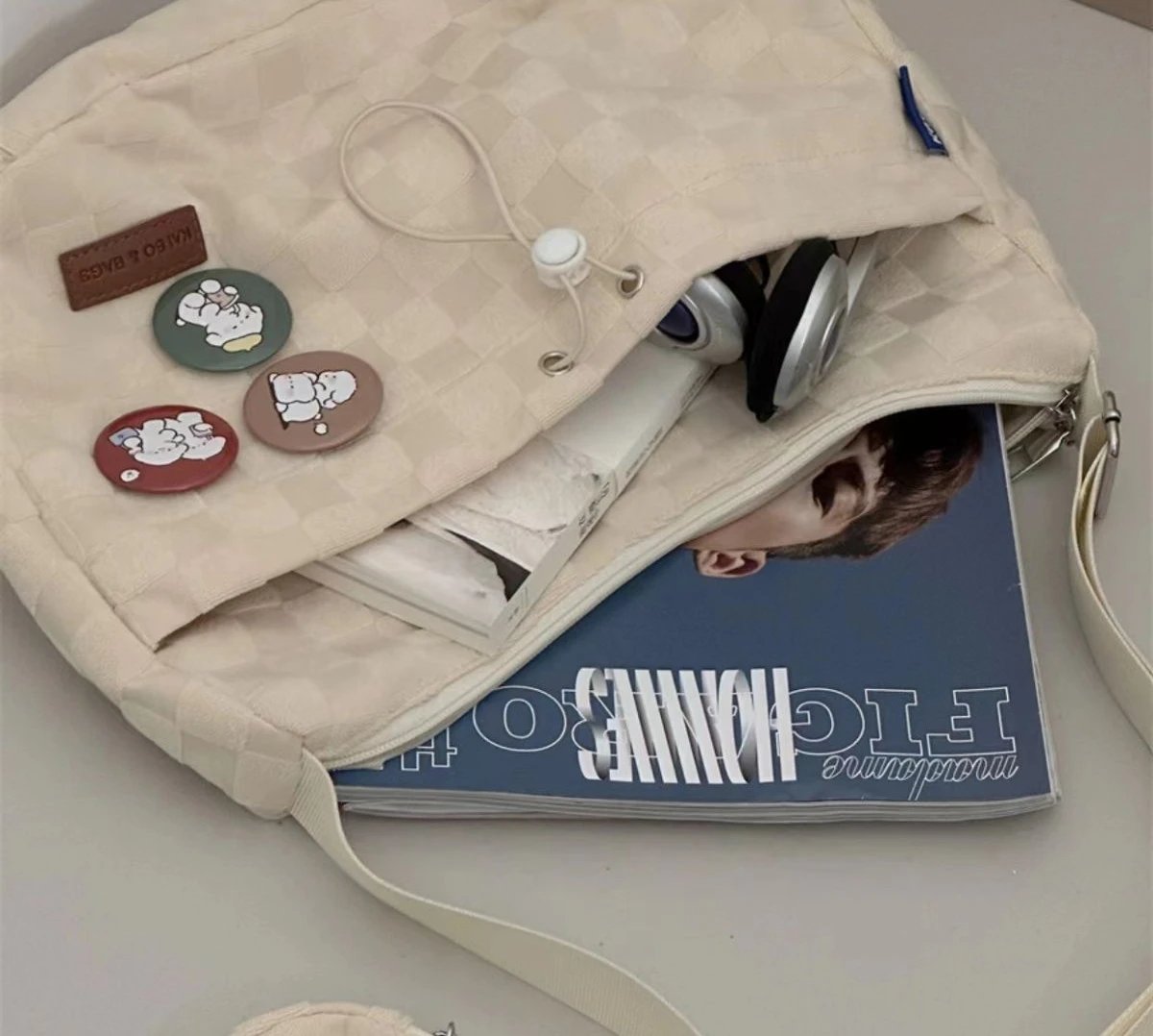 Harajuku Style College Crossbody Bag Solid Color Plaid Print Large Capacity Shoulder Bag New Cute Fashion Designer Handbag