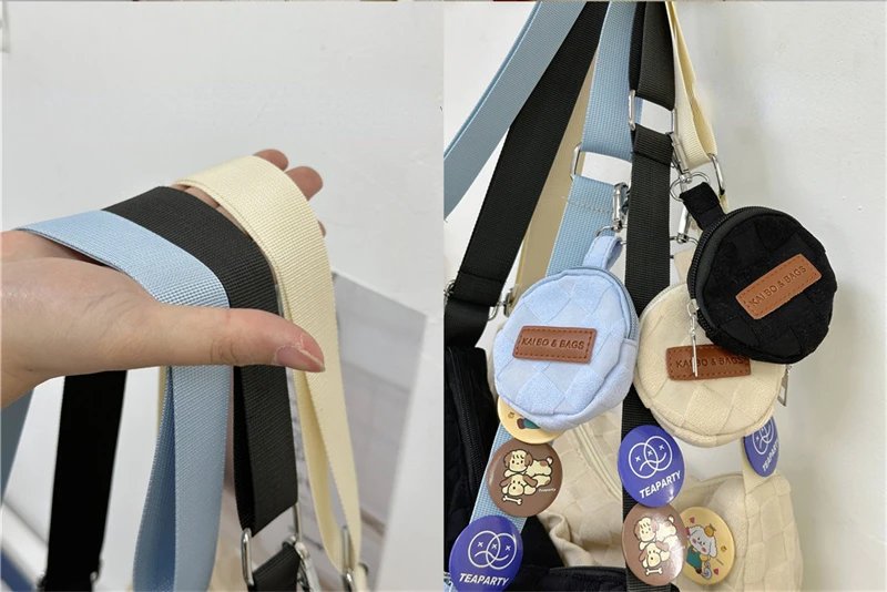 Harajuku Style College Crossbody Bag Solid Color Plaid Print Large Capacity Shoulder Bag New Cute Fashion Designer Handbag