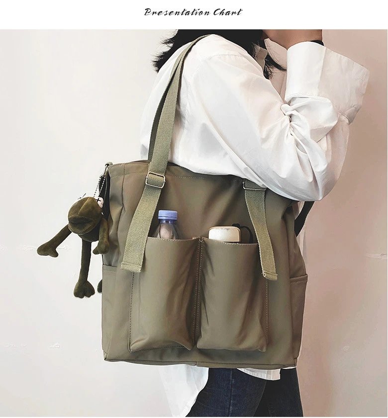 Women's Bag Shopper Simple Fashion Zipper Handbags Nylon Waterproof Solid Crossbody Large Capacity Tote Shoulder Bags For Women