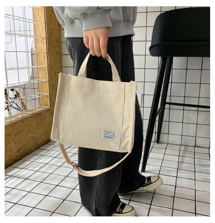 Women Corduroy Zipper Shoulder Bag Small Cotton Canvas Handbag Casual Tote Female Eco Crossbody Bag Vintage Messenger Bags