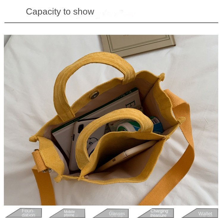 Women Corduroy Zipper Shoulder Bag Small Cotton Canvas Handbag Casual Tote Female Eco Crossbody Bag Vintage Messenger Bags