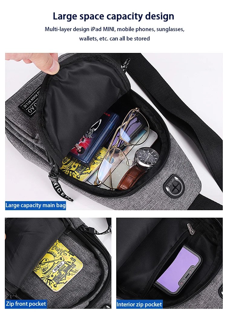 Travel Men's Handbags USB Chest Bag Designer Messenger Crossbody Bags Water-Proof Shoulder Bag Diagonal Package Sports Back Pack