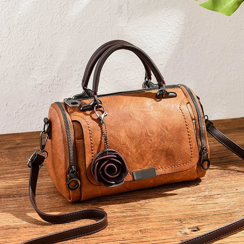 2023 New flowers Pendant  Women's fashion Boston bags single shoulder bag ladies crossbody bag PU messenger bag