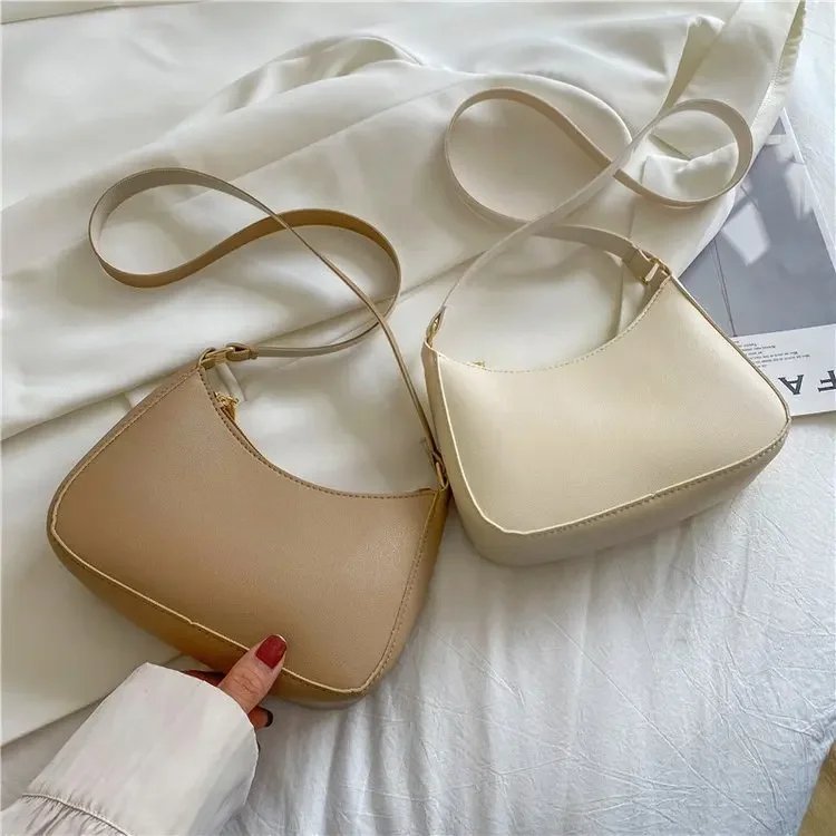 2023 New Women's Fashion Handbags Retro Solid Color PU Leather Shoulder Underarm Bag Casual Women Hobos Handbags