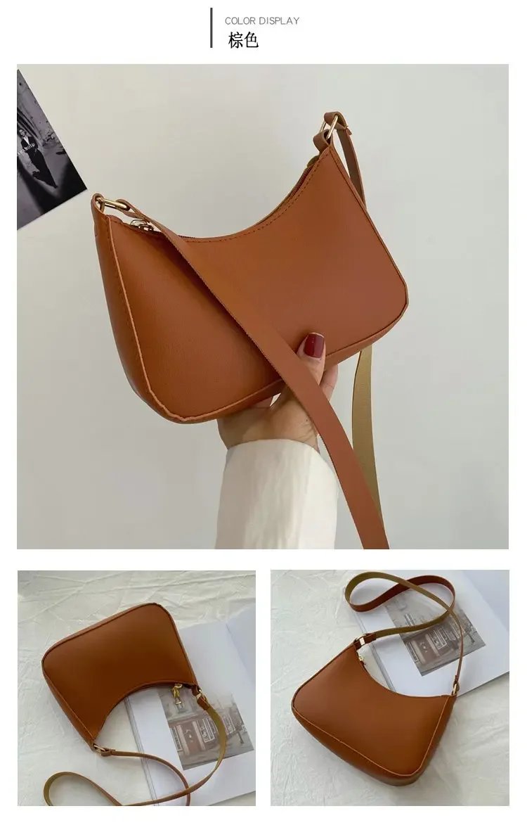 2023 New Women's Fashion Handbags Retro Solid Color PU Leather Shoulder Underarm Bag Casual Women Hobos Handbags