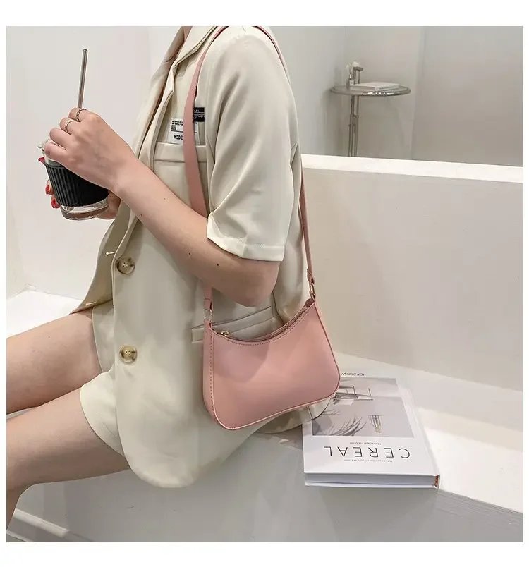 2023 New Women's Fashion Handbags Retro Solid Color PU Leather Shoulder Underarm Bag Casual Women Hobos Handbags