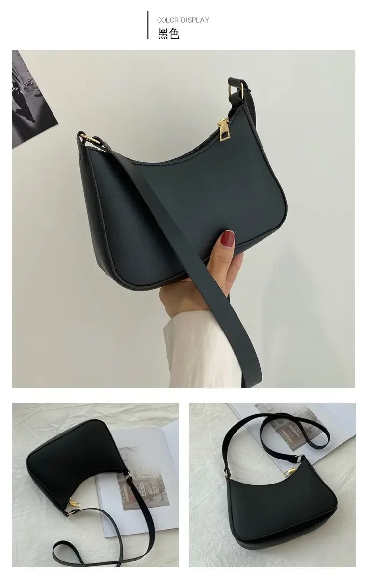 2023 New Women's Fashion Handbags Retro Solid Color PU Leather Shoulder Underarm Bag Casual Women Hobos Handbags