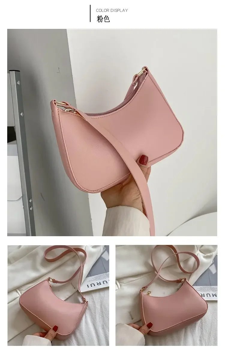 2023 New Women's Fashion Handbags Retro Solid Color PU Leather Shoulder Underarm Bag Casual Women Hobos Handbags