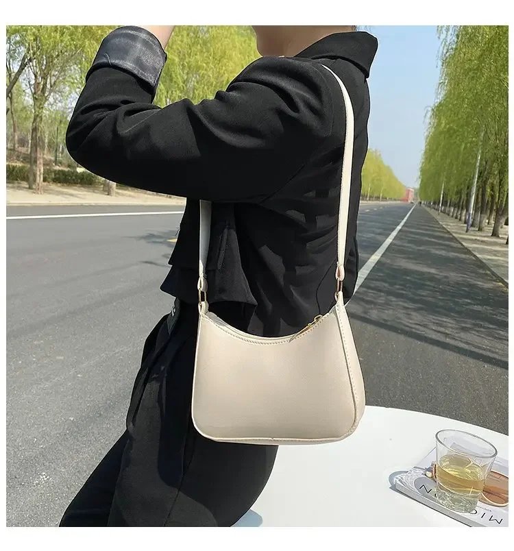 2023 New Women's Fashion Handbags Retro Solid Color PU Leather Shoulder Underarm Bag Casual Women Hobos Handbags