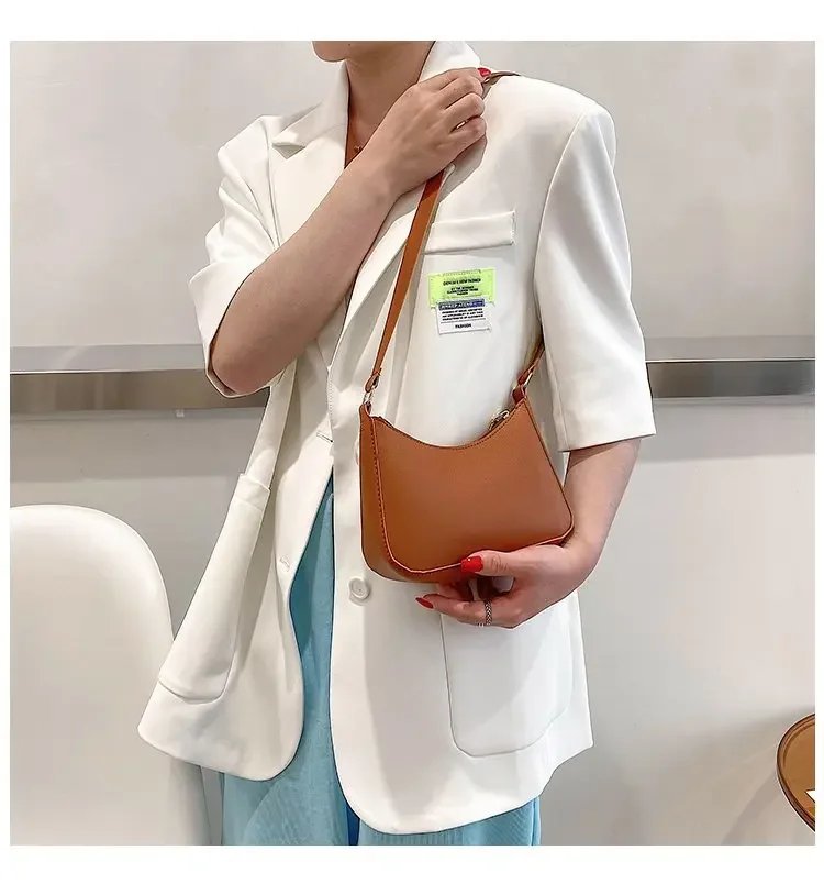 2023 New Women's Fashion Handbags Retro Solid Color PU Leather Shoulder Underarm Bag Casual Women Hobos Handbags