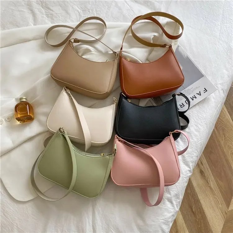 2023 New Women's Fashion Handbags Retro Solid Color PU Leather Shoulder Underarm Bag Casual Women Hobos Handbags