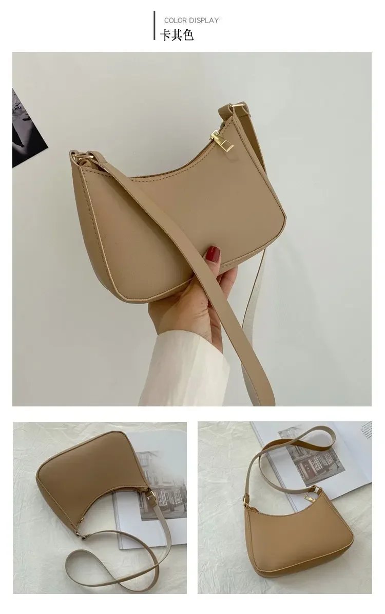 2023 New Women's Fashion Handbags Retro Solid Color PU Leather Shoulder Underarm Bag Casual Women Hobos Handbags