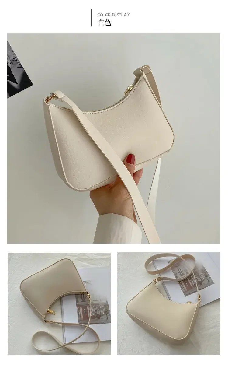 2023 New Women's Fashion Handbags Retro Solid Color PU Leather Shoulder Underarm Bag Casual Women Hobos Handbags