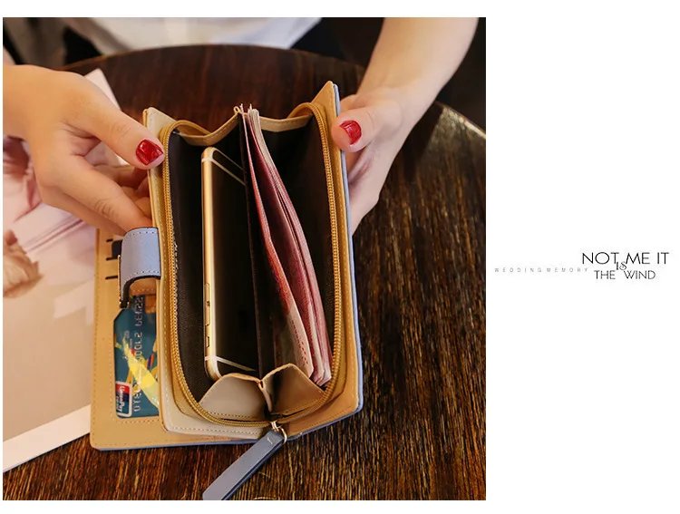 Women Wallet PU Leather Purse Female Long Wallet Gold Hollow Leaves Pouch Handbag For Women Coin Purse Card Holders Clutch