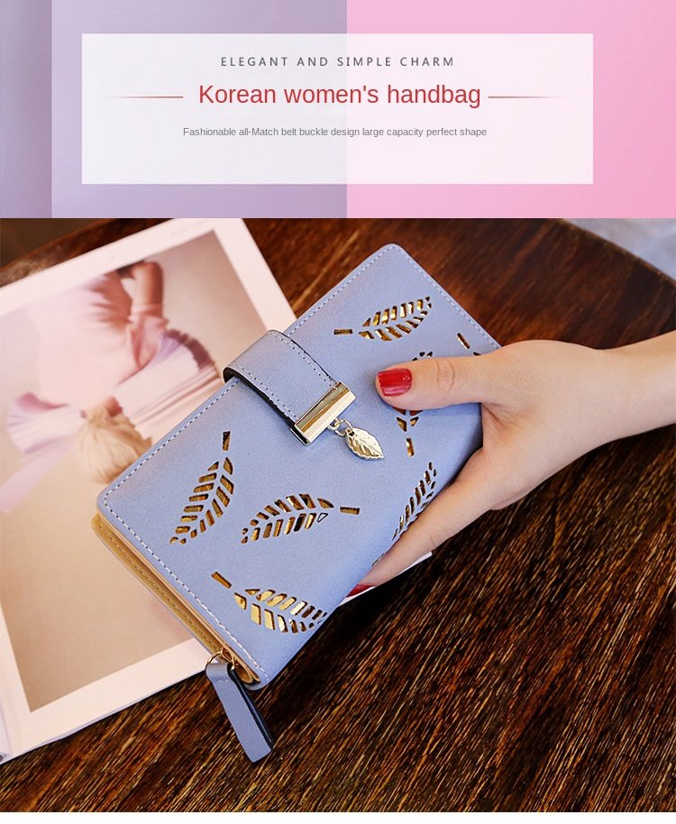Women Wallet PU Leather Purse Female Long Wallet Gold Hollow Leaves Pouch Handbag For Women Coin Purse Card Holders Clutch