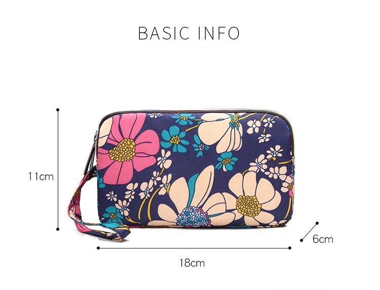 Female Handbag Print Canvas Three-layer Long Wallet Women Larger Capacity Key Coin Purse Portable Waterproof Bag