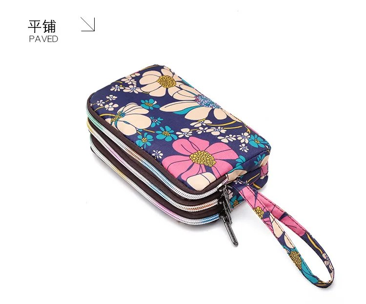 Female Handbag Print Canvas Three-layer Long Wallet Women Larger Capacity Key Coin Purse Portable Waterproof Bag
